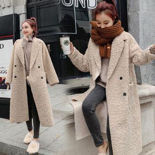 Fluffy Double-breasted Midi Coat