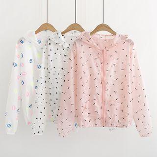 Patterned Zip Hooded Light Jacket