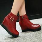 Hidden Wedge Buckled Ankle Boots