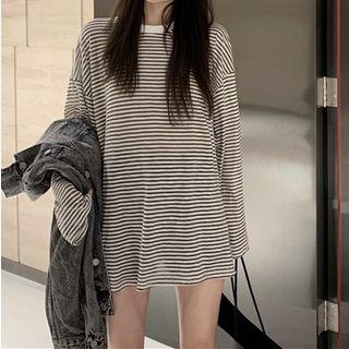 Striped Long-sleeve Oversize T-shirt Stripe - Black - One Size