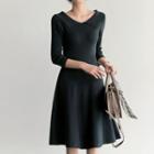 Collar-detail A-line Knit Dress