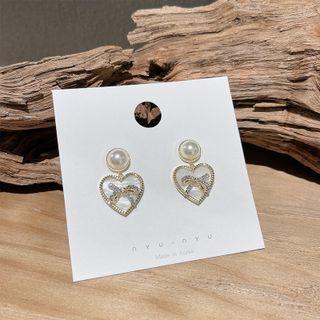 Faux Pearl Heart Alloy Dangle Earring 1 Pair - Gold - One Size