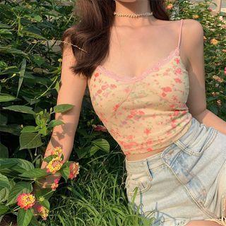 Sleeveless Lace Panel Mesh Top As Figure - One Size