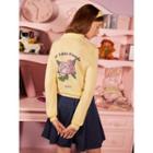 Collared Rose-printed Cardigan Lemon Yellow - One Size