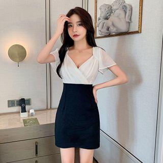 V-neck Two Tone Skinny Mini Dress