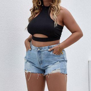 Plus Size Halter Cutout Crop Tank Top