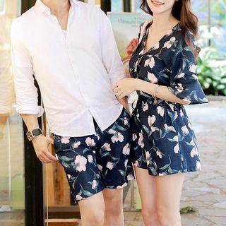 Couple Matching Floral Playsuit / Beach Shorts