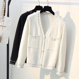 Contrast-trim Embellished Cardigan