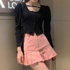 Pleated Mini A-line Skirt / Cropped T-shirt
