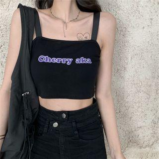 Spaghetti Strap Lettering Top Black - One Size