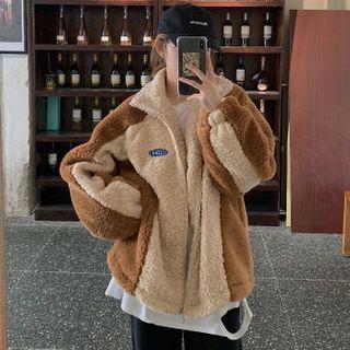 Faux Shearling Zip Jacket Coffee & Almond - One Size