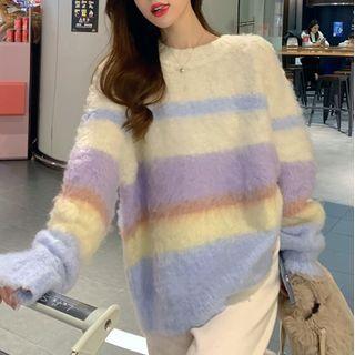 Rainbow Stripe Sweater Stripe - Yellow & Purple - One Size