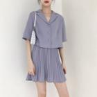 Set : Purple Blazer + Pleated Skirt As Shown In Figure - One Size