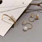 Set Of 3: Faux Pearl Earring (assorted Designs) Set - White & Gold - One Size
