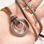 Hoop Alloy Pendant Genuine Leather Necklace Coffee - One Size