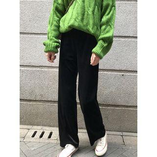 Wide Leg Velvet Pants Black - One Size