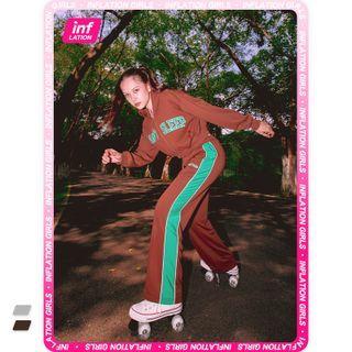 Lettering Hooded Loose Jacket / Colorblock Straight-cut Sweatpants