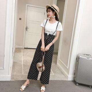 Short-sleeve T-shirt / Wide Leg Suspender Pants / Set