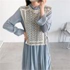 Set: Crochet Vest + Pleated Chiffon Dress
