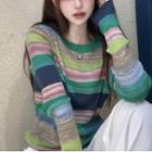 Rainbow-stripe Slim-fit Knit Top Green - One Size