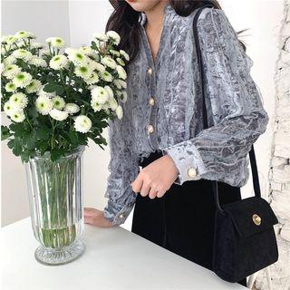 Velvet Lace V-neck Long-sleeve Blouse