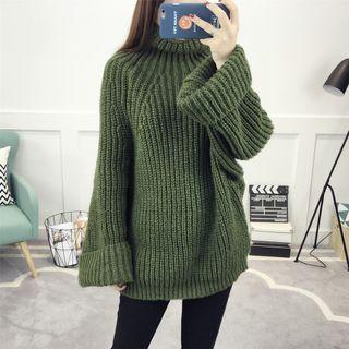 Mohair Blend Mock-neck Plain Sweater