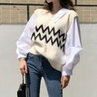 Chevron Knit Panel Mock Two-piece Shirt