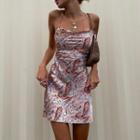 Spaghetti Strap Open-back Paisley Print Mini Dress