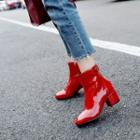 Patent Buckled Block Heel Ankle Boots