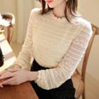 Puff-sleeve Scallop-edge Lace Top