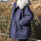 Furry Trim Drawstring Hooded Padded Jacket