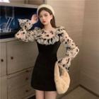 Puff-sleeve Floral Print Ruffled A-line Dress