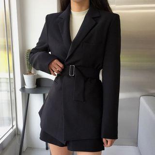 Belt-waist Coat Black - One Size
