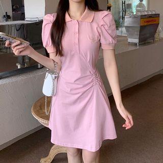 Short-sleeve Collar Embroidered Mini T-shirt Dress