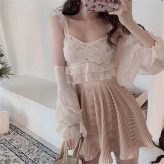 Spaghetti Strap Top / Mini A-line Skirt / Chiffon Jacket