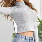 Ribbed Long-sleeve Turtleneck Cropped Sweater