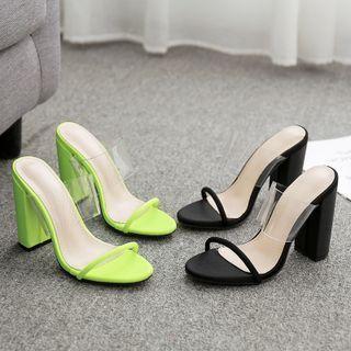Chunky Heel Pc Strap Slide Sandals