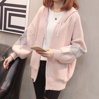Patterned Hooded Zip Cardigan