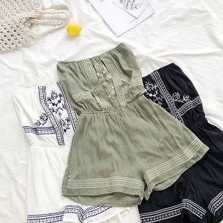Flower Embroidered Off-shoulder Jumpsuit Pants