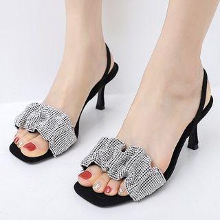 Glitter Slingback Flared Heel Sandals