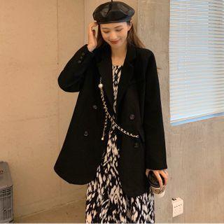 Double Breasted Blazer / Long-sleeve Printed Midi A-line Dress