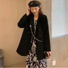 Double Breasted Blazer / Long-sleeve Printed Midi A-line Dress