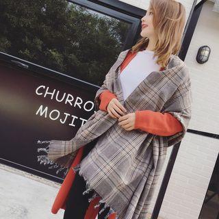 Fringe-trim Plaid Scarf