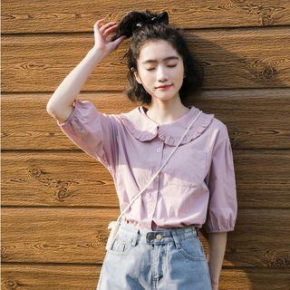 Ruffled Collared Elbow-sleeve Blouse
