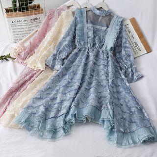 Mesh-panel Fringed A-line Dress