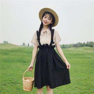 Plain Short Sleeve Shirt / Suspender Skirt
