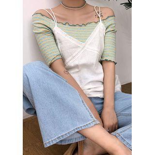 Laced Linen Blend Camisole Top Ivory - One Size