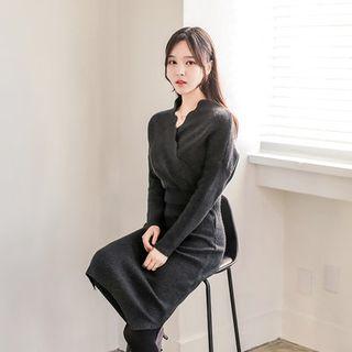 Wrap-front Slit-side Dress