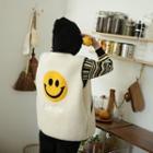 Smile Patterned Fleece Vest Ivory - One Size