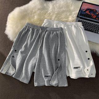 Drawstring Button-up Shorts